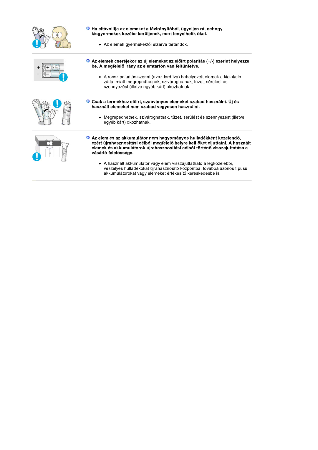 Samsung LS32BEPNS/EDC manual Az elemek gyermekektől elzárva tartandók 