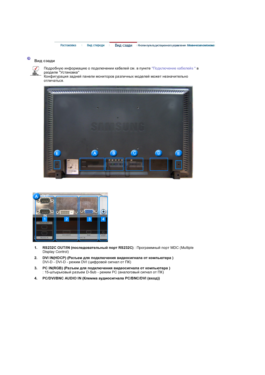 Samsung LS32BEPNS/EDC manual Вид сэади 