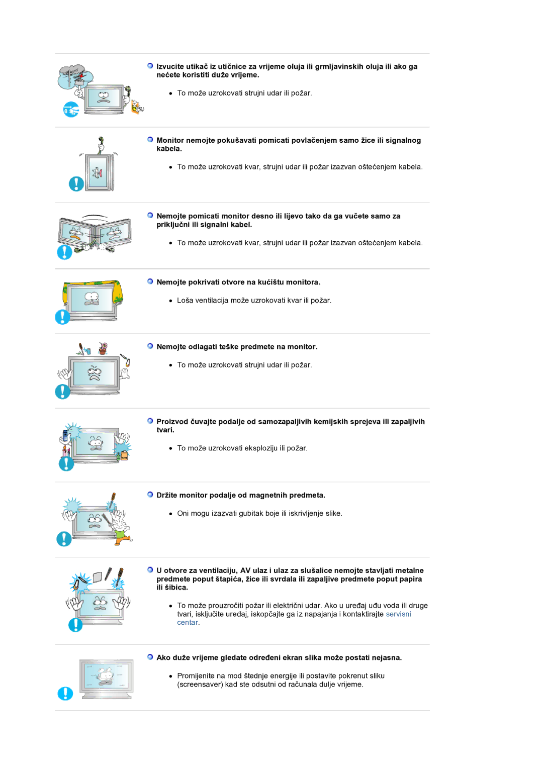 Samsung LS32BEPNS/EDC manual Nemojte pokrivati otvore na kućištu monitora, Nemojte odlagati teške predmete na monitor 