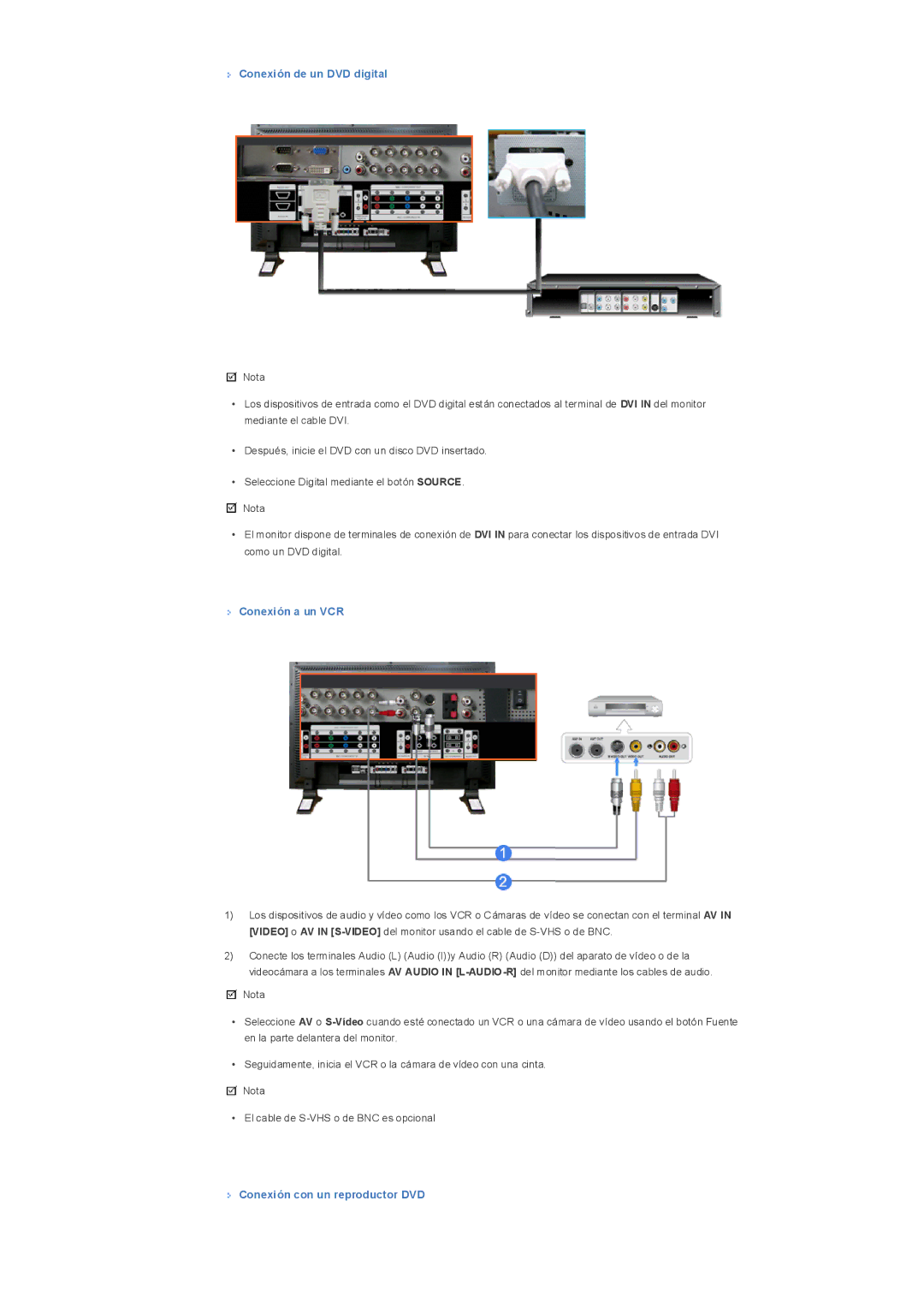 Samsung LS32BHYNS/EDC, LS32BHLNB/EDC manual Conexión de un DVD digital, Conexión a un VCR, Conexión con un reproductor DVD 