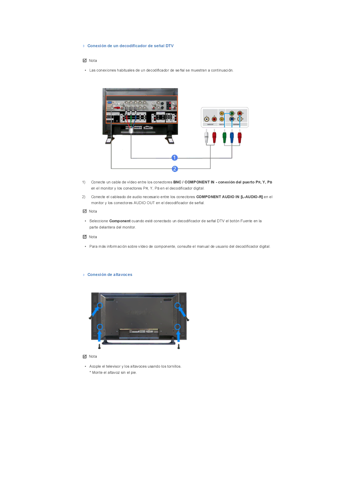 Samsung LS32BHRNS/EDC, LS32BHLNB/EDC, LS32BHLNS/EDC manual Conexión de un decodificador de señal DTV, Conexión de altavoces 