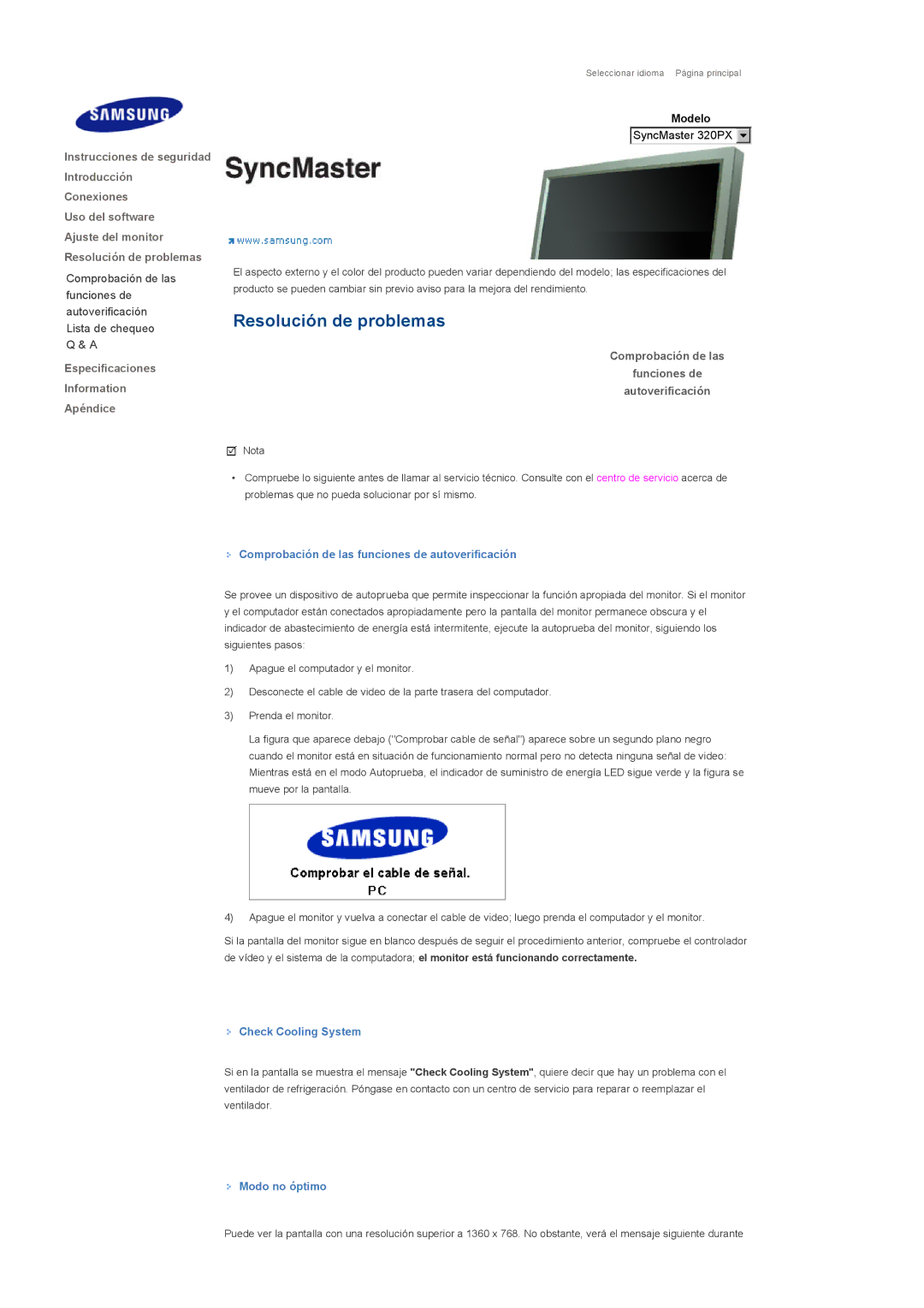 Samsung LS32BHLNS/EDC Comprobación de las Funciones de Autoverificación, Comprobación de las funciones de autoverificación 