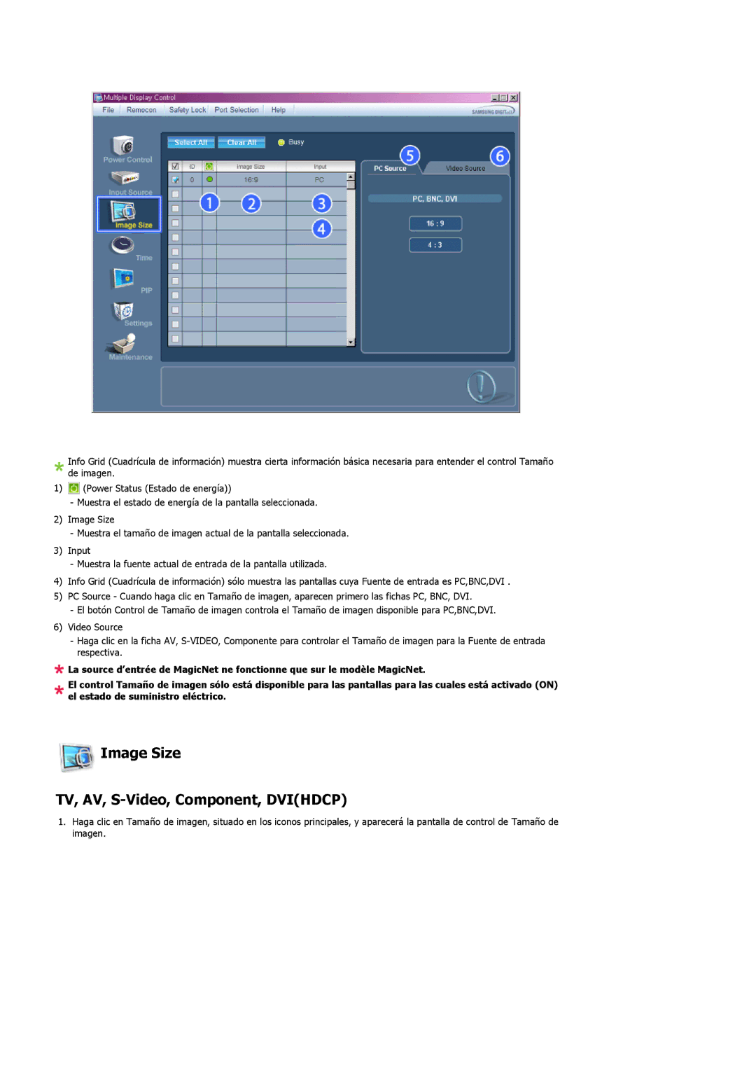 Samsung LS32BHLNS/EDC, LS32BHLNB/EDC, LS32BHYNS/EDC, LS32BHPNS/EDC manual Image Size TV, AV, S-Video, Component, Dvihdcp 