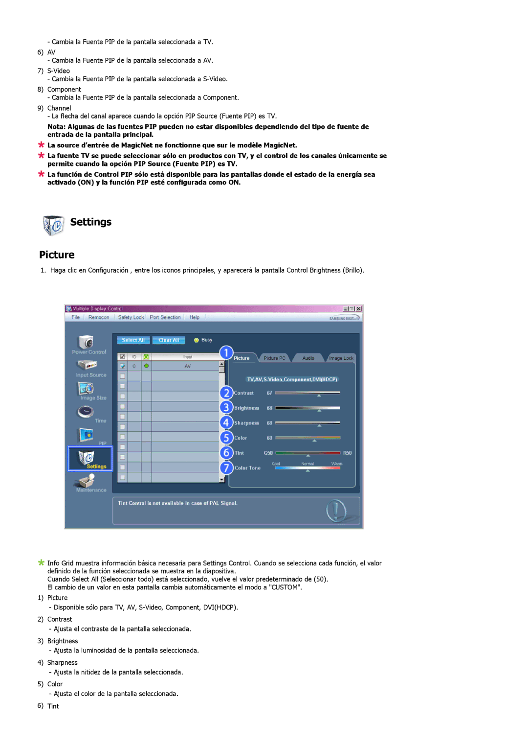 Samsung LS32BHLNS/EDC, LS32BHLNB/EDC, LS32BHYNS/EDC, LS32BHPNS/EDC, LS32BHRNS/EDC manual Settings Picture 