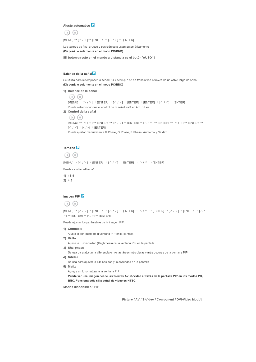Samsung LS32BHRNS/EDC El botón directo en el mando a distancia es el botón Auto, Balance de la señal, Control de la señal 