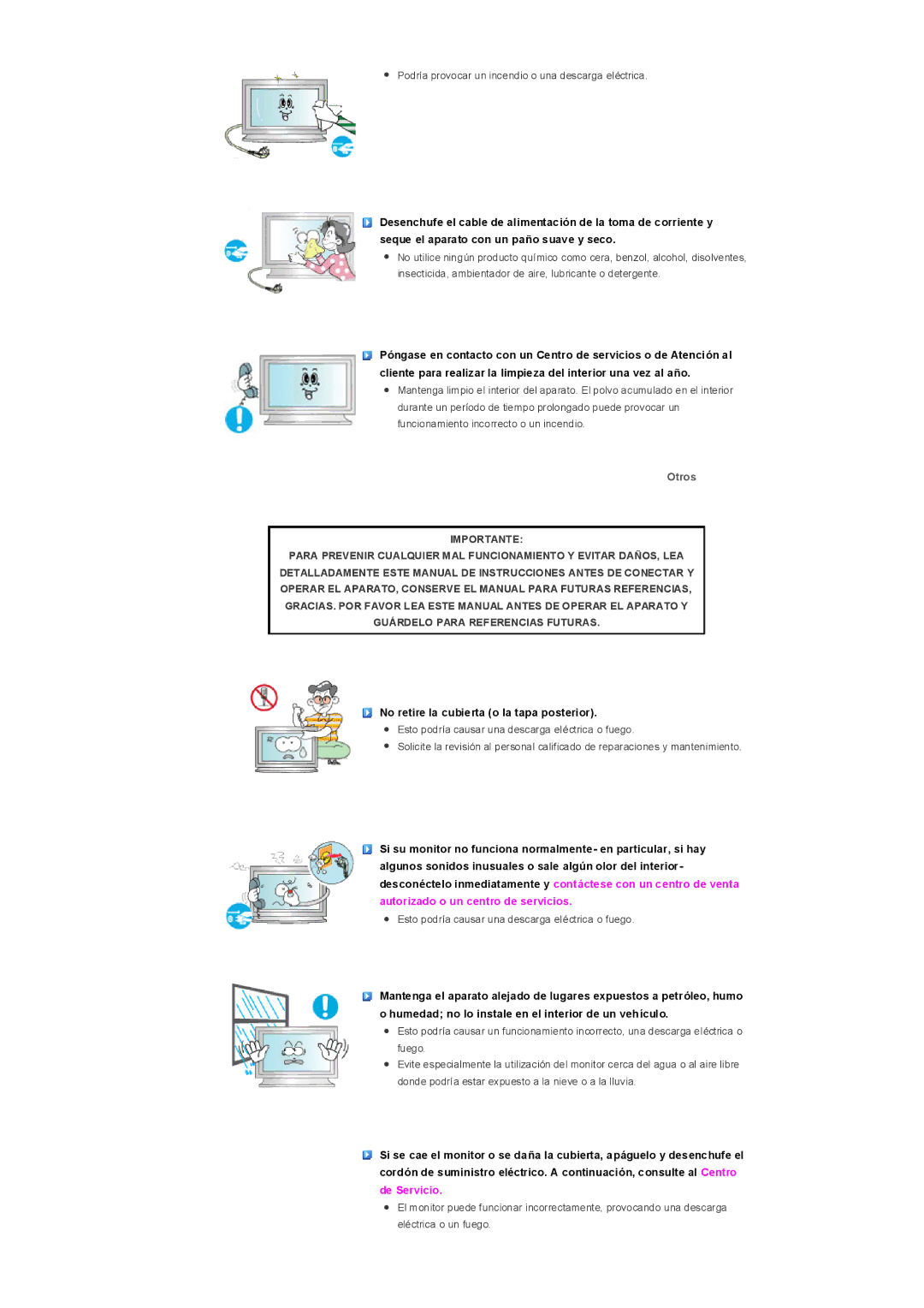 Samsung LS32BHLNS/EDC, LS32BHLNB/EDC, LS32BHYNS/EDC, LS32BHPNS/EDC manual Otros, No retire la cubierta o la tapa posterior 