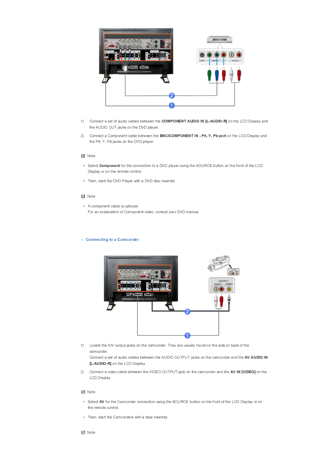 Samsung LS32BHRNS/EDC, LS32BHLNBF/EDC, LS32BHLNB/EDC, LS32BHRNSF/EDC, LS32BHLNSF/EDC, LS32BHRNB/EDC Connecting to a Camcorder 