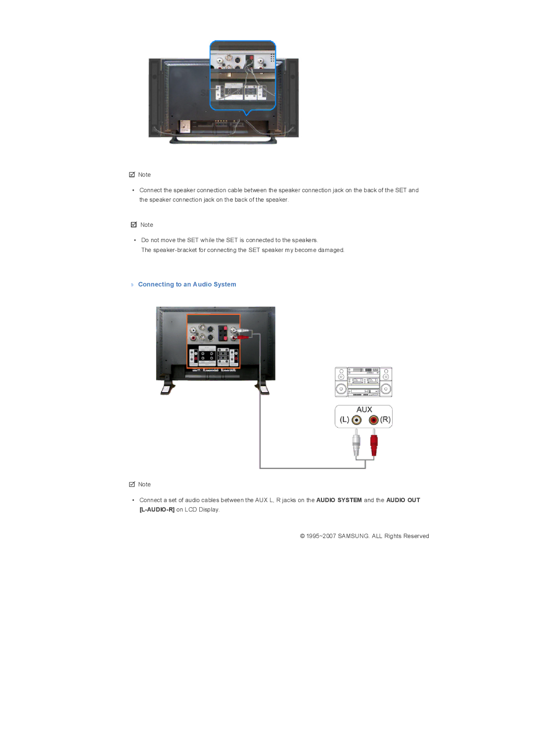 Samsung LS32BHYNS/EDC, LS32BHLNBF/EDC, LS32BHLNB/EDC, LS32BHRNSF/EDC, LS32BHLNSF/EDC manual Connecting to an Audio System 