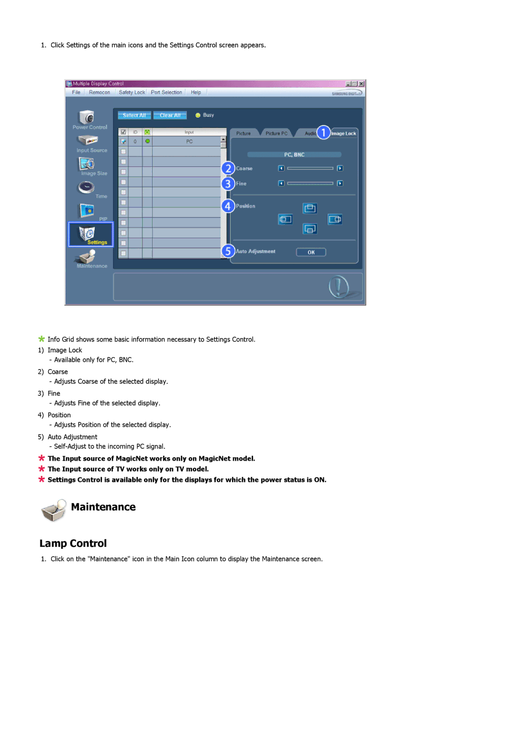 Samsung LS32BHRNS/XSJ, LS32BHLNBF/EDC, LS32BHLNB/EDC, LS32BHRNSF/EDC, LS32BHLNSF/EDC, LS32BHRNB/EDC Maintenance Lamp Control 