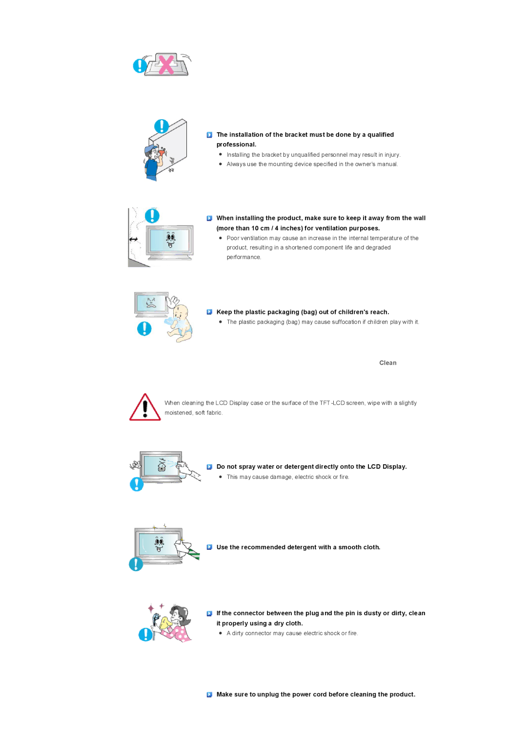 Samsung LS32BHYNS/XSJ, LS32BHLNBF/EDC, LS32BHLNB/EDC, LS32BHRNSF/EDC, LS32BHLNSF/EDC, LS32BHRNB/EDC, LS32BHPNS/XSJ manual Clean 