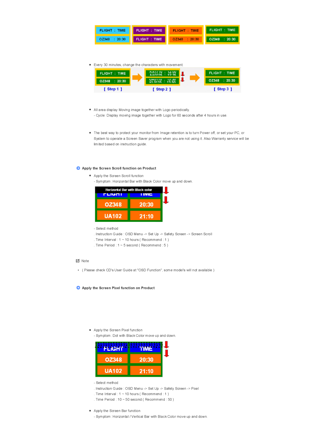 Samsung LS32BHLNB/EDC manual Apply the Screen Scroll function on Product, Apply the Screen Pixel function on Product 