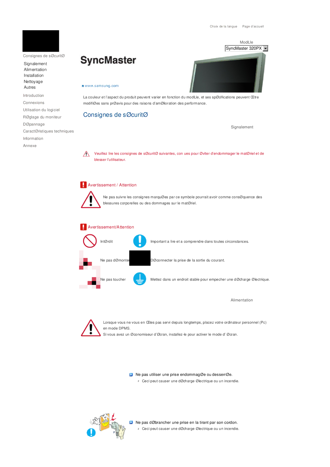 Samsung LS32BHRNSF/EDC, LS32BHLNBF/EDC, LS32BHLNB/EDC manual Consignes de sécurité, Modèle, Signalement, Alimentation 