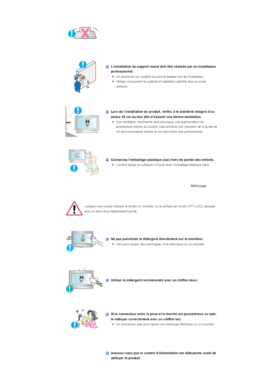 Samsung LS32BHPNSF/EDC, LS32BHLNBF/EDC, LS32BHLNB/EDC, LS32BHRNSF/EDC, LS32BHLNSF/EDC, LS32BHRNB/EDC, LS32BHLNS/EDC Nettoyage 