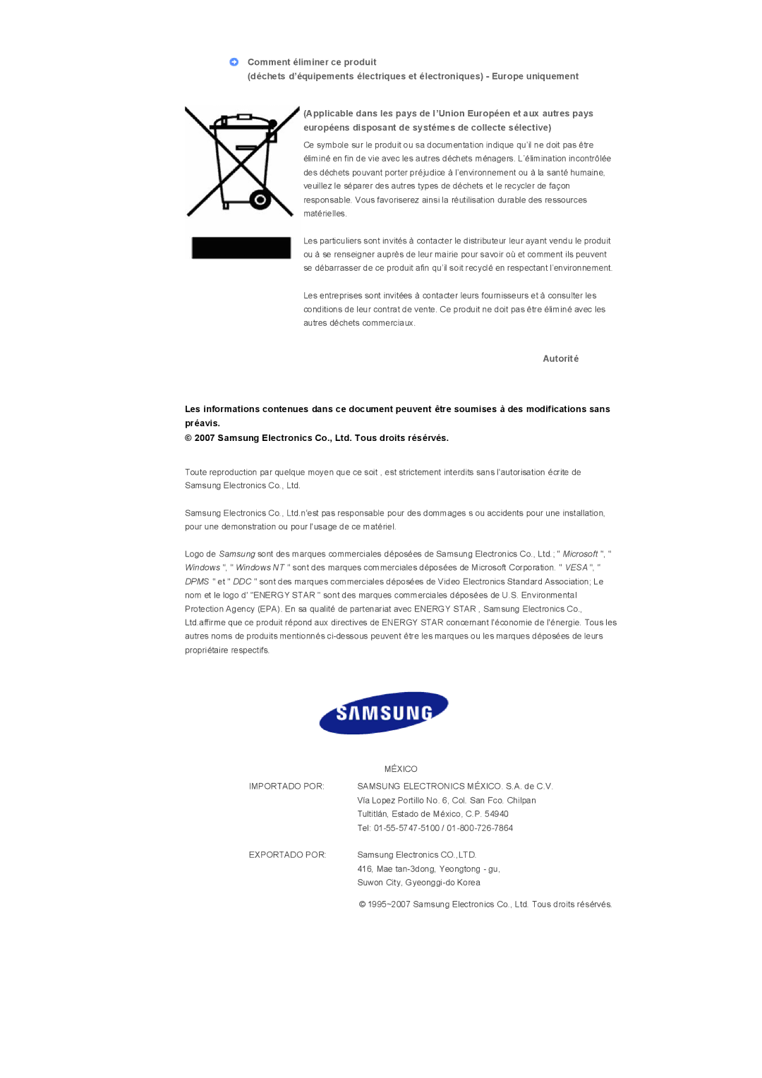 Samsung LS32BHRNS/EDC, LS32BHLNBF/EDC, LS32BHLNB/EDC, LS32BHRNSF/EDC, LS32BHLNSF/EDC, LS32BHRNB/EDC Autorité, Importado POR 