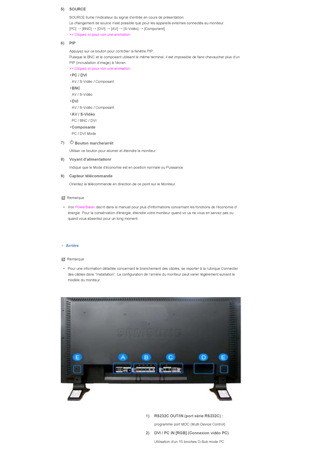 Samsung LS32BHRNB/EDC, LS32BHLNBF/EDC, LS32BHLNB/EDC, LS32BHRNSF/EDC, LS32BHLNSF/EDC, LS32BHPNSF/EDC manual Source, Bnc, Dvi 