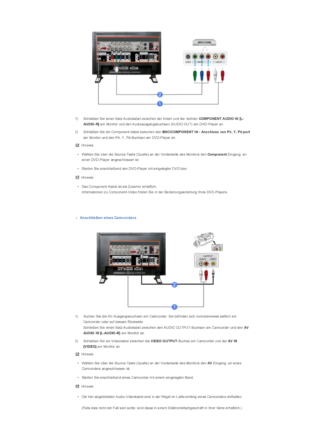 Samsung LS32BHPNSF/EDC, LS32BHLNBF/EDC, LS32BHLNB/EDC, LS32BHRNSF/EDC, LS32BHLNSF/EDC manual Anschließen eines Camcorders 