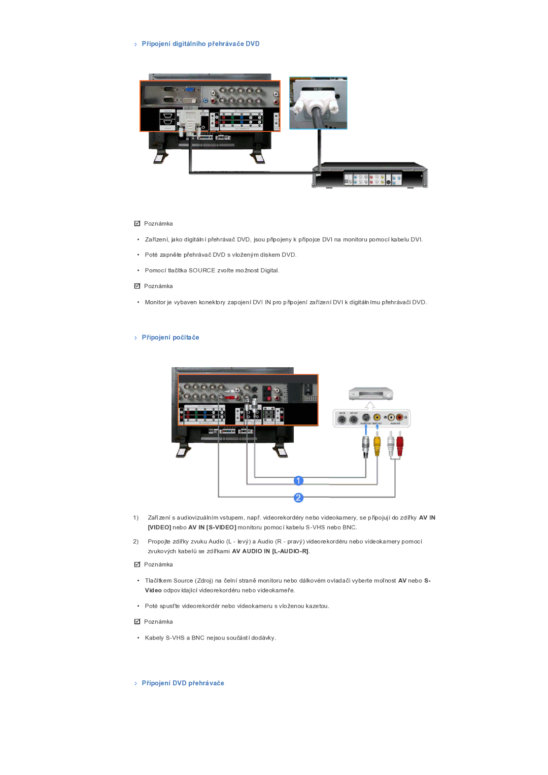 Samsung LS32BHLNS/EDC, LS32BHPNS/EDC, LS32BHRNS/EDC manual Připojení digitálního přehrávače DVD, Připojení DVD přehrávače 