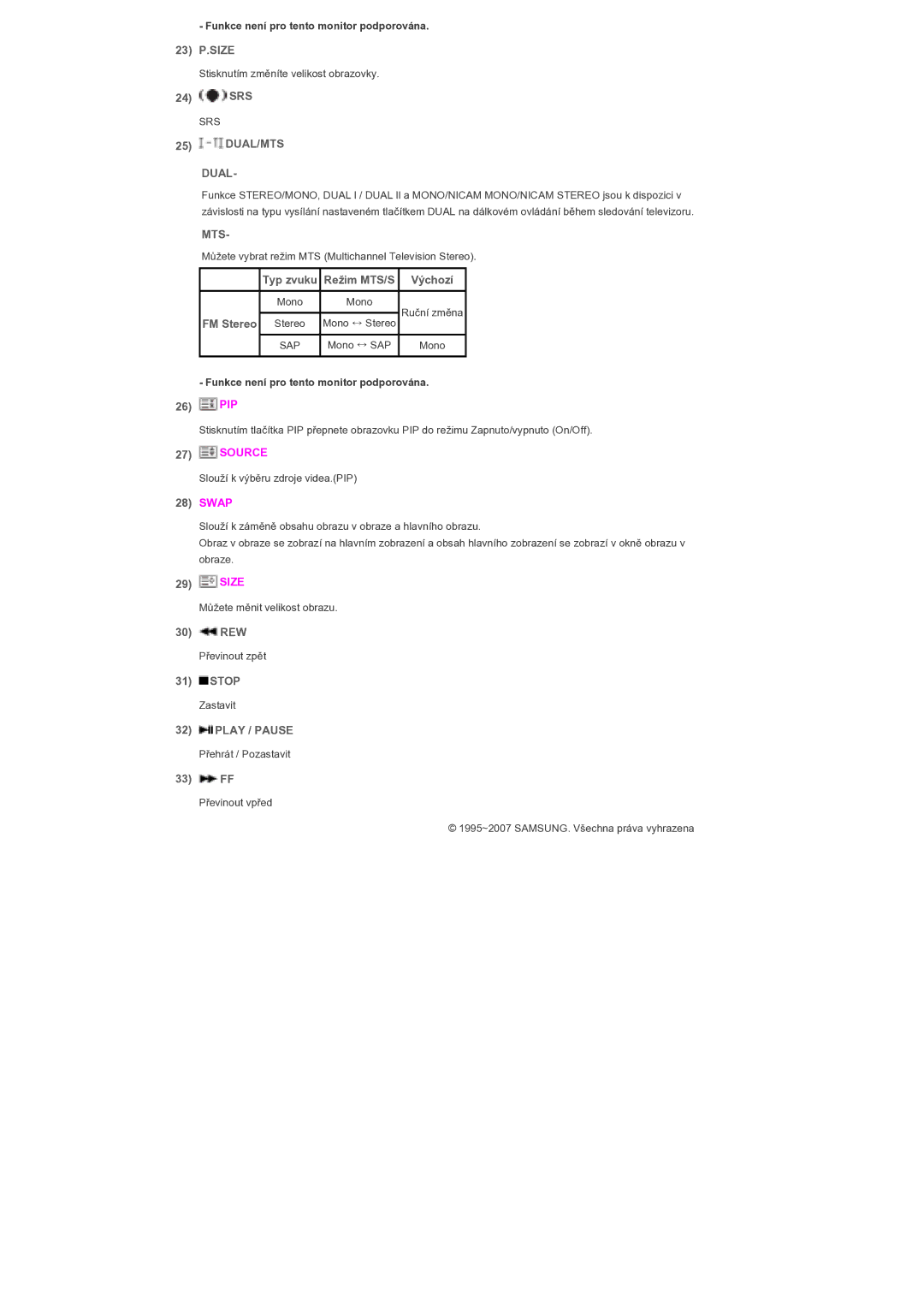 Samsung LS32BHRNS/EDC, LS32BHLNS/EDC, LS32BHPNS/EDC manual DUAL/MTS Dual, Mts, Play / Pause 