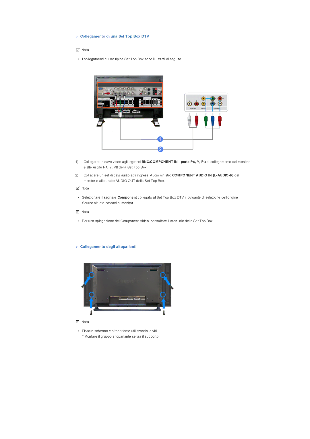 Samsung LS32BHPNS/EDC, LS32BHLNS/EDC, LS32BHYNS/EDC Collegamento di una Set Top Box DTV, Collegamento degli altoparlanti 