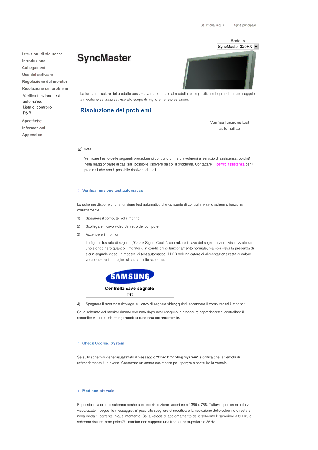 Samsung LS32BHLNS/EDC manual Verifica funzione test Automatico, Verifica funzione test automatico, Check Cooling System 