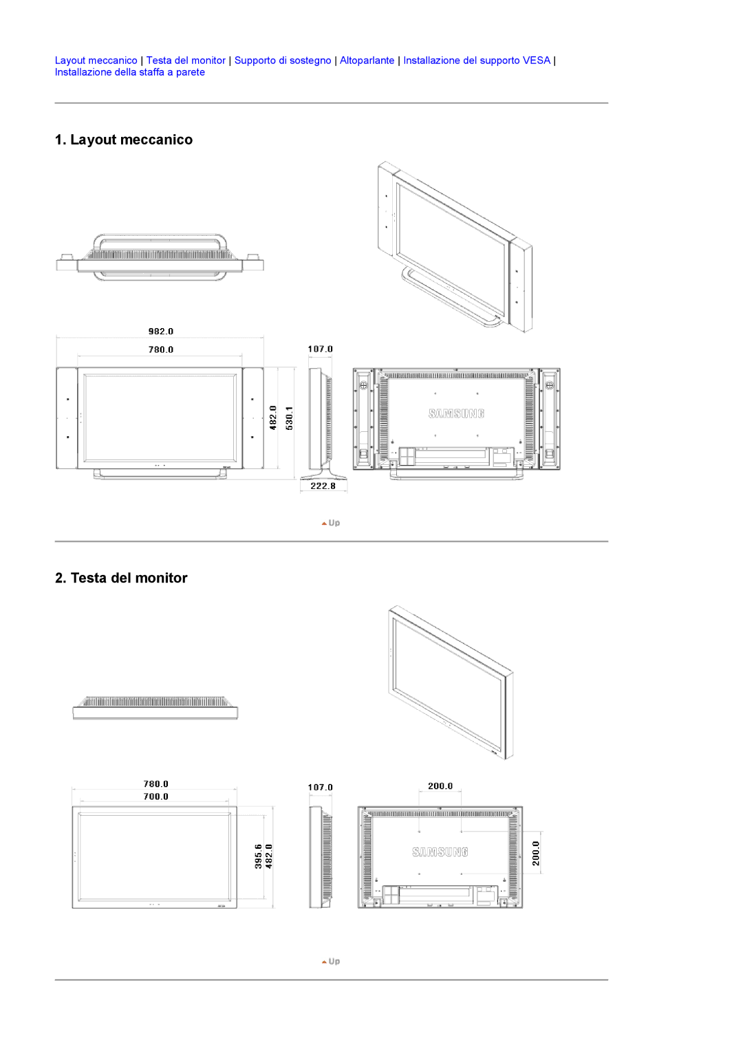 Samsung LS32BHYNS/EDC, LS32BHLNS/EDC, LS32BHPNS/EDC, LS32BHRNS/EDC manual Layout meccanico Testa del monitor 