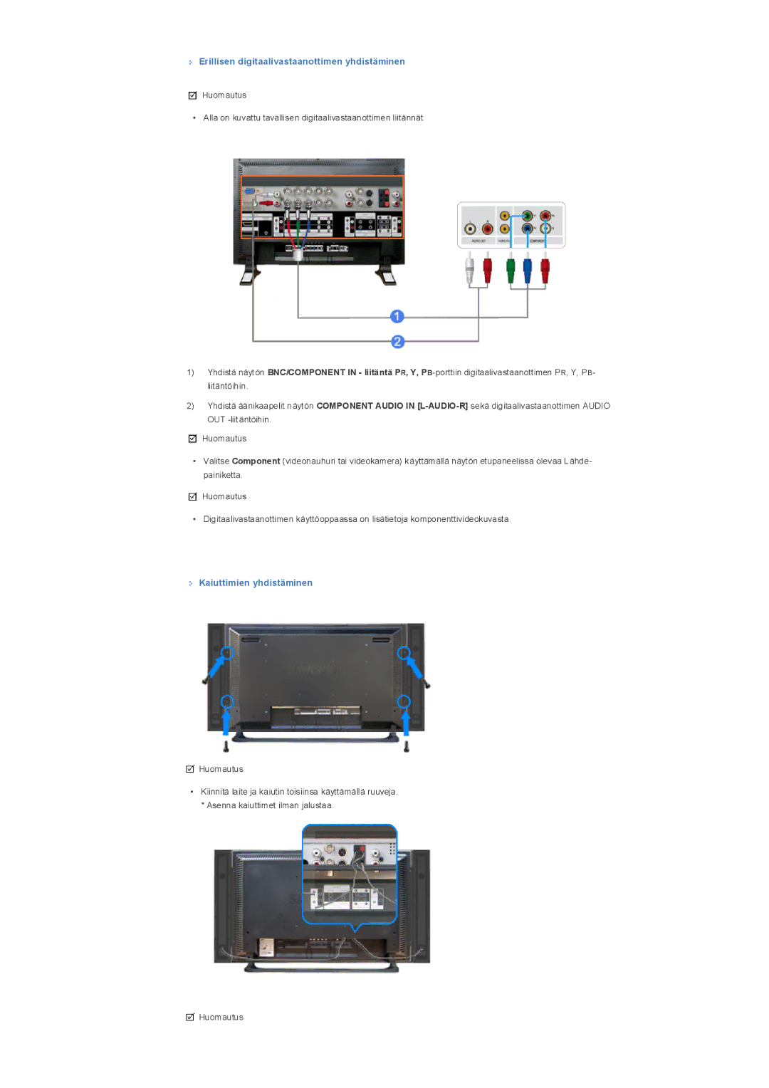 Samsung LS32BHPNS/EDC, LS32BHLNS/EDC manual Erillisen digitaalivastaanottimen yhdistäminen, Kaiuttimien yhdistäminen 