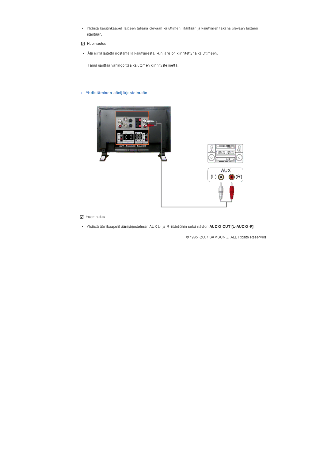 Samsung LS32BHRNS/EDC, LS32BHLNS/EDC, LS32BHYNS/EDC, LS32BHPNS/EDC manual Yhdistäminen äänijärjestelmään 