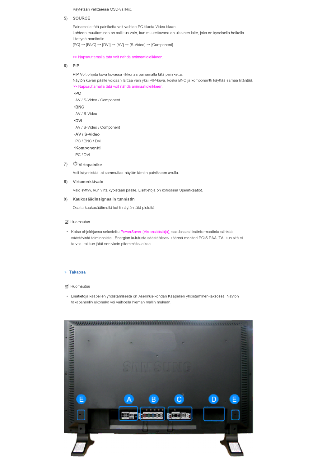 Samsung LS32BHLNS/EDC, LS32BHYNS/EDC, LS32BHPNS/EDC, LS32BHRNS/EDC manual Source, Bnc, Dvi 