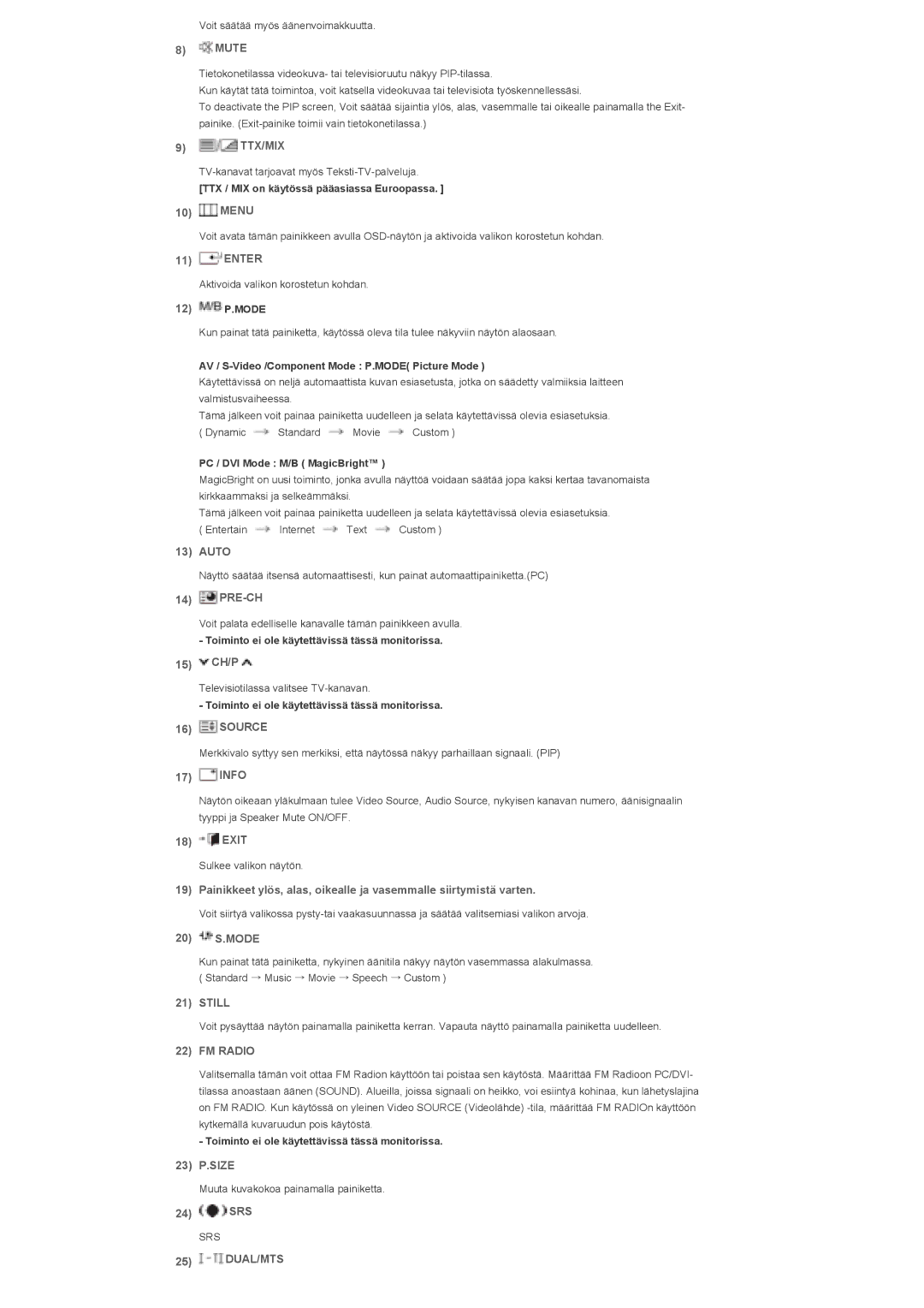 Samsung LS32BHRNS/EDC, LS32BHLNS/EDC, LS32BHYNS/EDC, LS32BHPNS/EDC manual Ttx/Mix, Still, FM Radio 