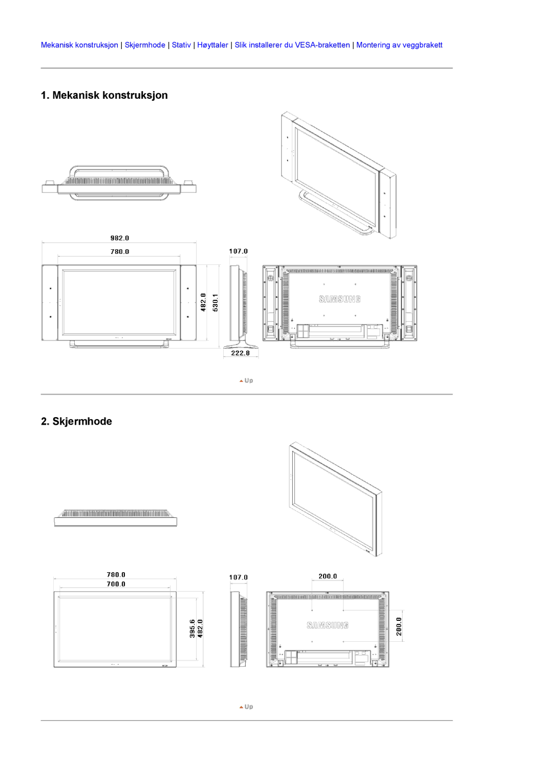 Samsung LS32BHRNS/EDC, LS32BHLNS/EDC, LS32BHYNS/EDC, LS32BHPNS/EDC manual Mekanisk konstruksjon Skjermhode 