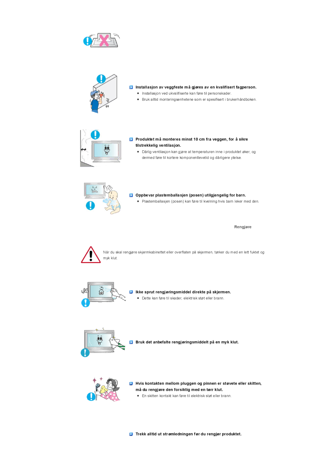 Samsung LS32BHYNS/EDC, LS32BHLNS/EDC, LS32BHPNS/EDC, LS32BHRNS/EDC manual Rengjøre 