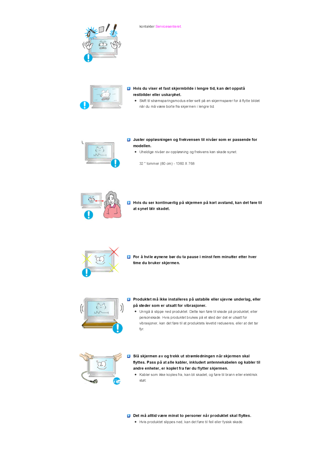 Samsung LS32BHLNS/EDC, LS32BHYNS/EDC, LS32BHPNS/EDC, LS32BHRNS/EDC manual Kontakter Servicesenteret 