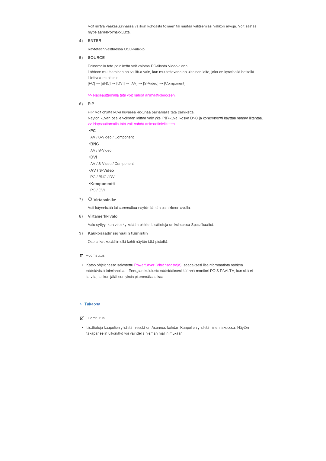 Samsung LS32BHYNS/EDC, LS32BHLNS/EDC, LS32BHPNS/EDC, LS32BHRNS/EDC manual Enter, Source, Bnc, Dvi 