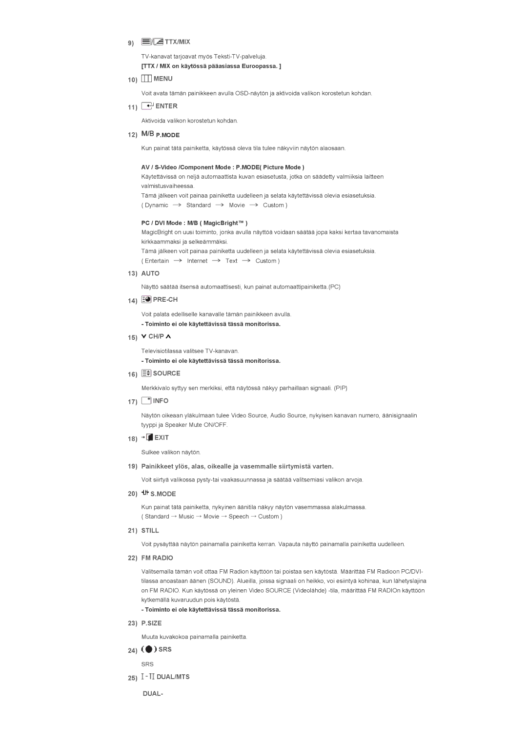 Samsung LS32BHYNS/EDC, LS32BHLNS/EDC, LS32BHPNS/EDC, LS32BHRNS/EDC manual Ttx/Mix, Still, FM Radio, DUAL/MTS Dual 