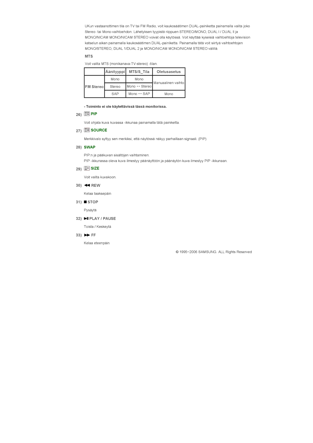 Samsung LS32BHPNS/EDC, LS32BHLNS/EDC, LS32BHYNS/EDC, LS32BHRNS/EDC manual Mts, Play / Pause 