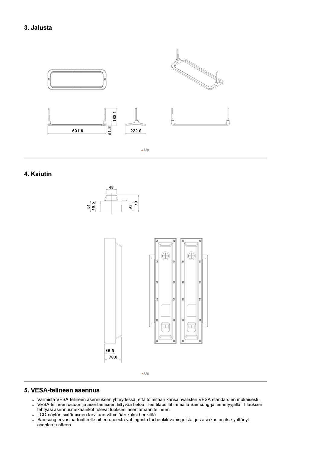 Samsung LS32BHLNS/EDC, LS32BHYNS/EDC, LS32BHPNS/EDC, LS32BHRNS/EDC manual Jalusta Kaiutin VESA-telineen asennus 