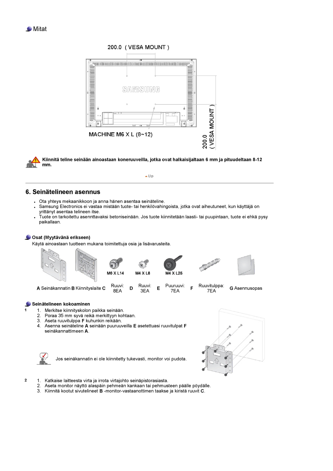 Samsung LS32BHYNS/EDC, LS32BHLNS/EDC, LS32BHPNS/EDC, LS32BHRNS/EDC manual Seinätelineen asennus 