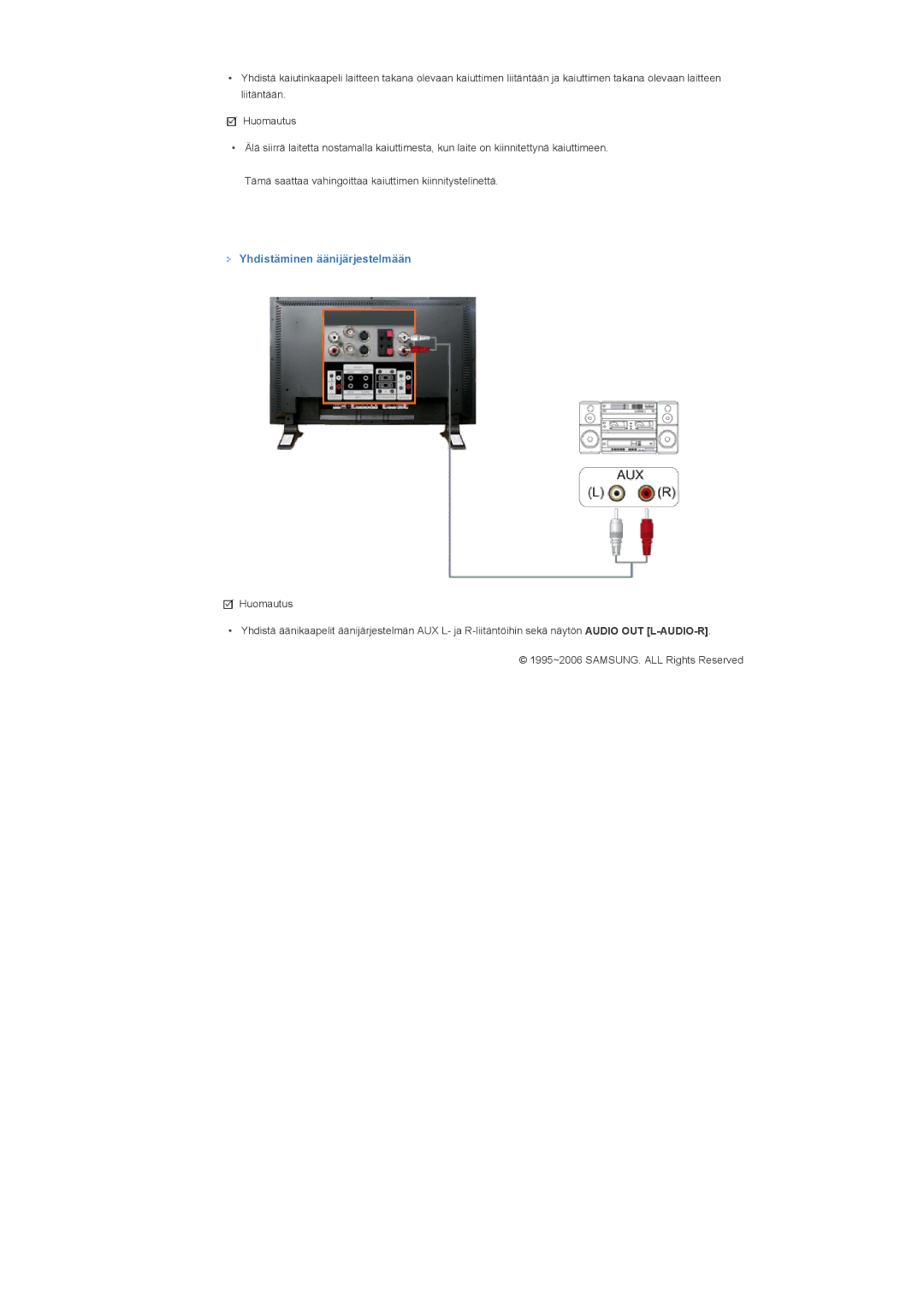 Samsung LS32BHYNS/EDC, LS32BHLNS/EDC, LS32BHPNS/EDC, LS32BHRNS/EDC manual Yhdistäminen äänijärjestelmään 