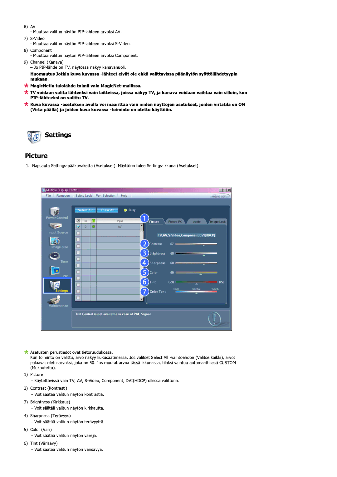 Samsung LS32BHLNS/EDC, LS32BHYNS/EDC, LS32BHPNS/EDC, LS32BHRNS/EDC manual Settings Picture 