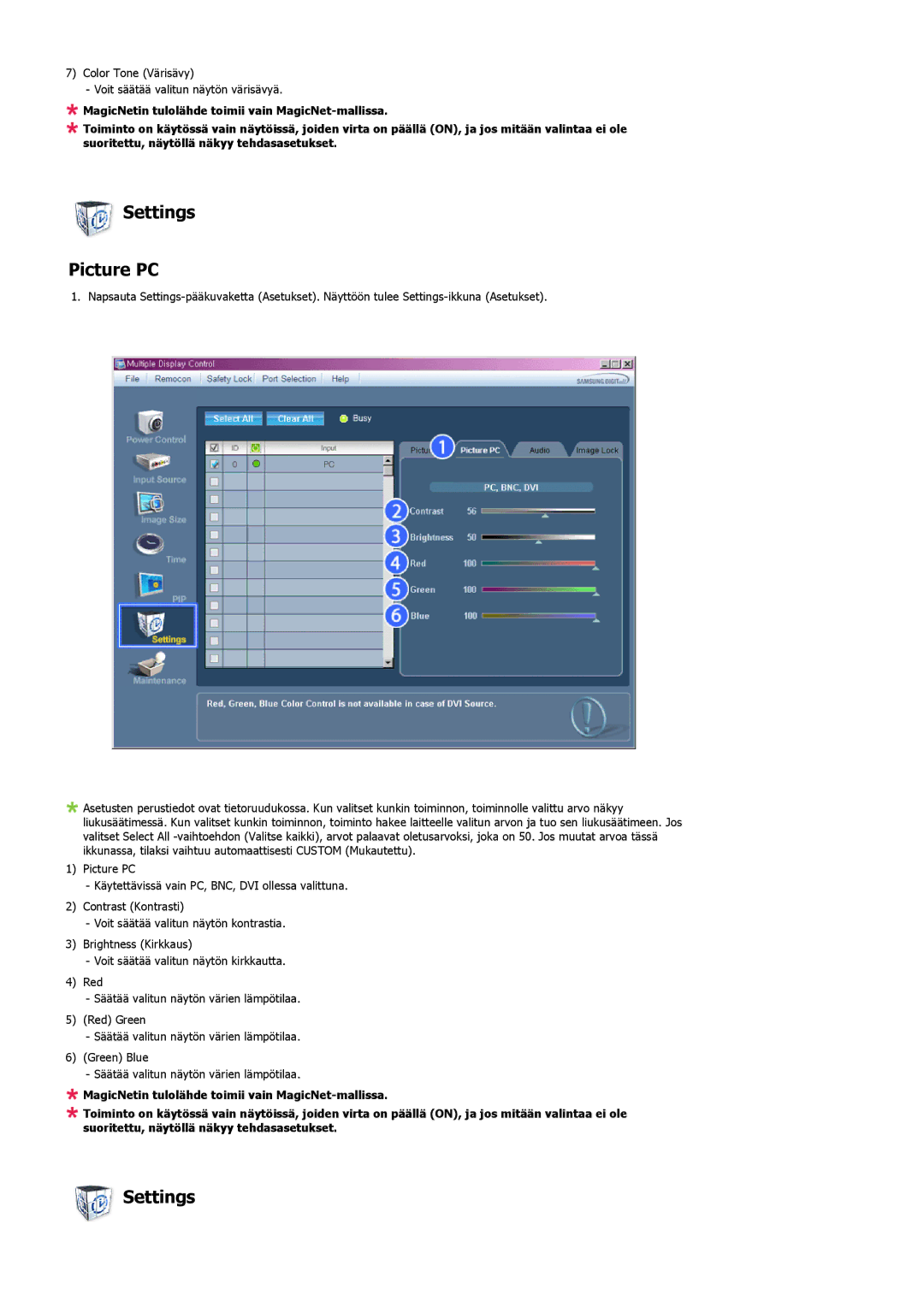 Samsung LS32BHYNS/EDC, LS32BHLNS/EDC, LS32BHPNS/EDC, LS32BHRNS/EDC manual Settings Picture PC 