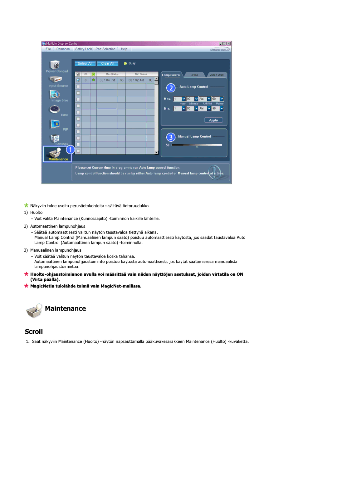 Samsung LS32BHLNS/EDC, LS32BHYNS/EDC, LS32BHPNS/EDC, LS32BHRNS/EDC manual Maintenance Scroll 