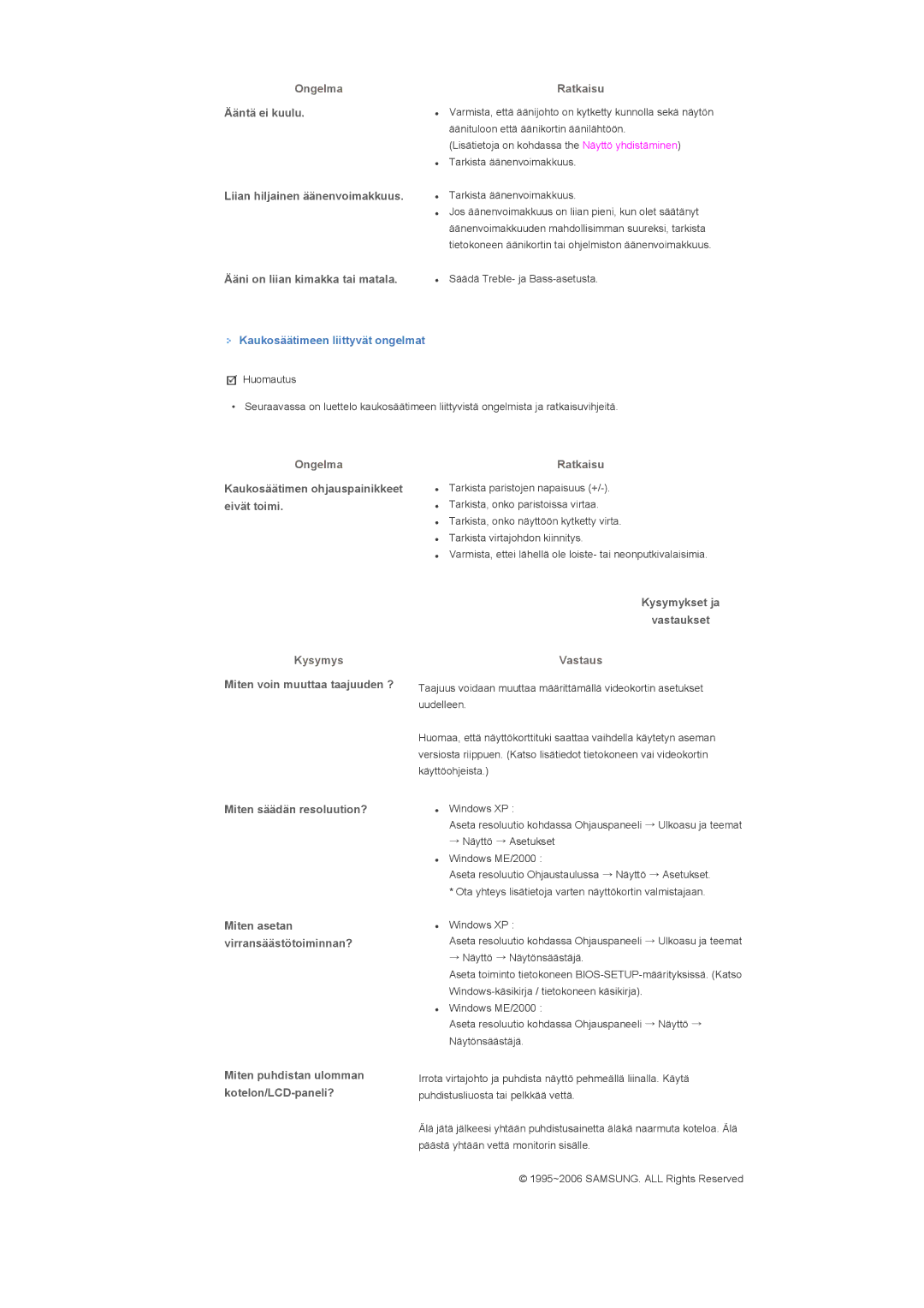 Samsung LS32BHPNS/EDC, LS32BHLNS/EDC, LS32BHYNS/EDC, LS32BHRNS/EDC manual Kysymys, Vastaus 