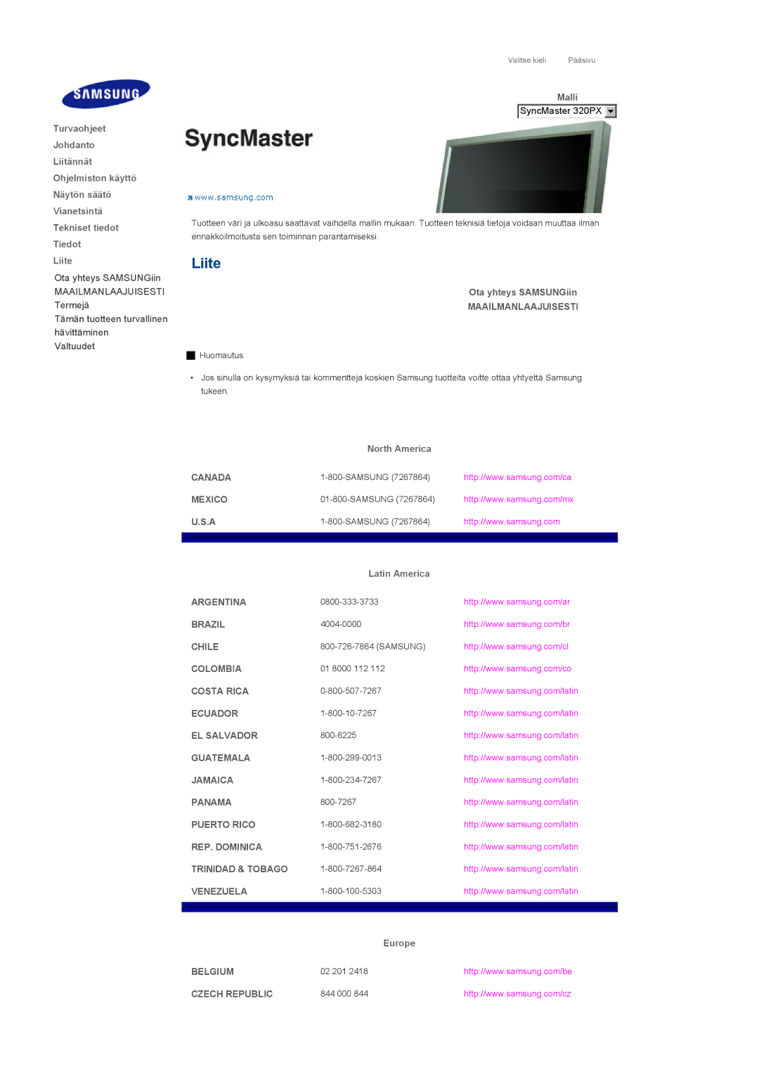 Samsung LS32BHPNS/EDC, LS32BHLNS/EDC, LS32BHYNS/EDC, LS32BHRNS/EDC manual Liite 