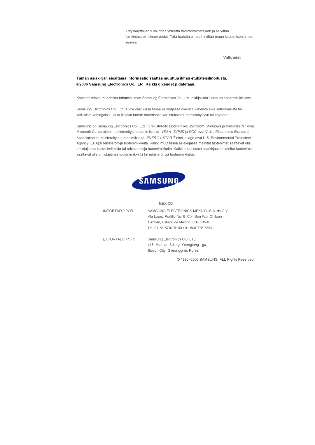 Samsung LS32BHYNS/EDC, LS32BHLNS/EDC, LS32BHPNS/EDC, LS32BHRNS/EDC manual Valtuudet, Importado POR 