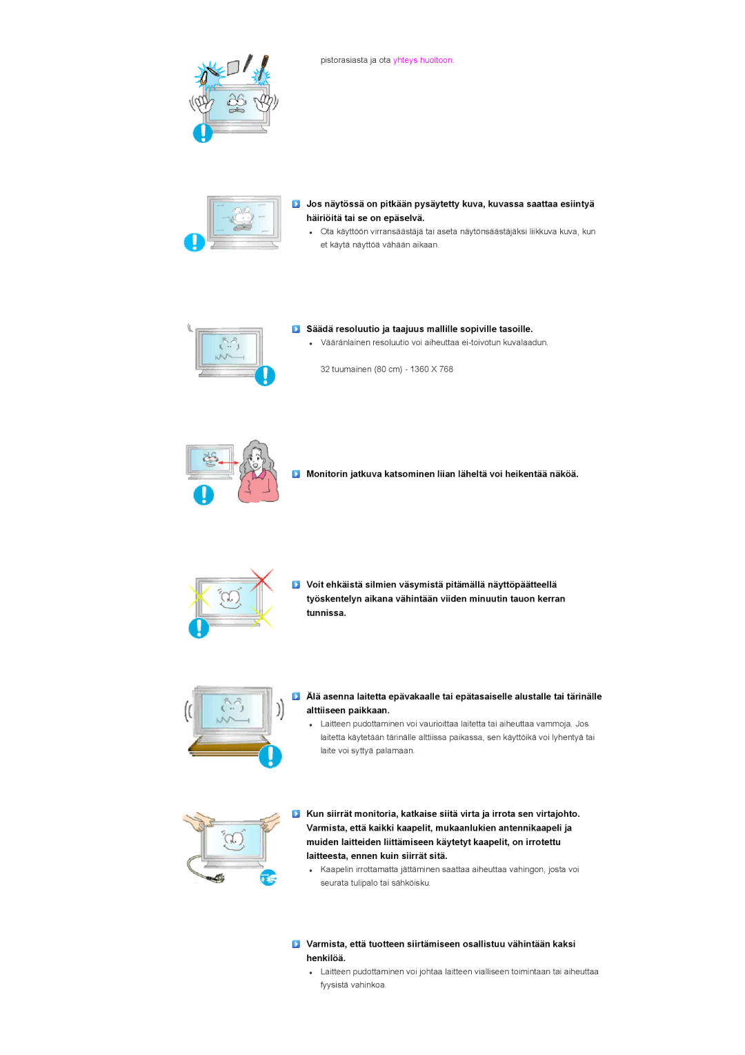 Samsung LS32BHLNS/EDC, LS32BHYNS/EDC, LS32BHPNS/EDC, LS32BHRNS/EDC Säädä resoluutio ja taajuus mallille sopiville tasoille 