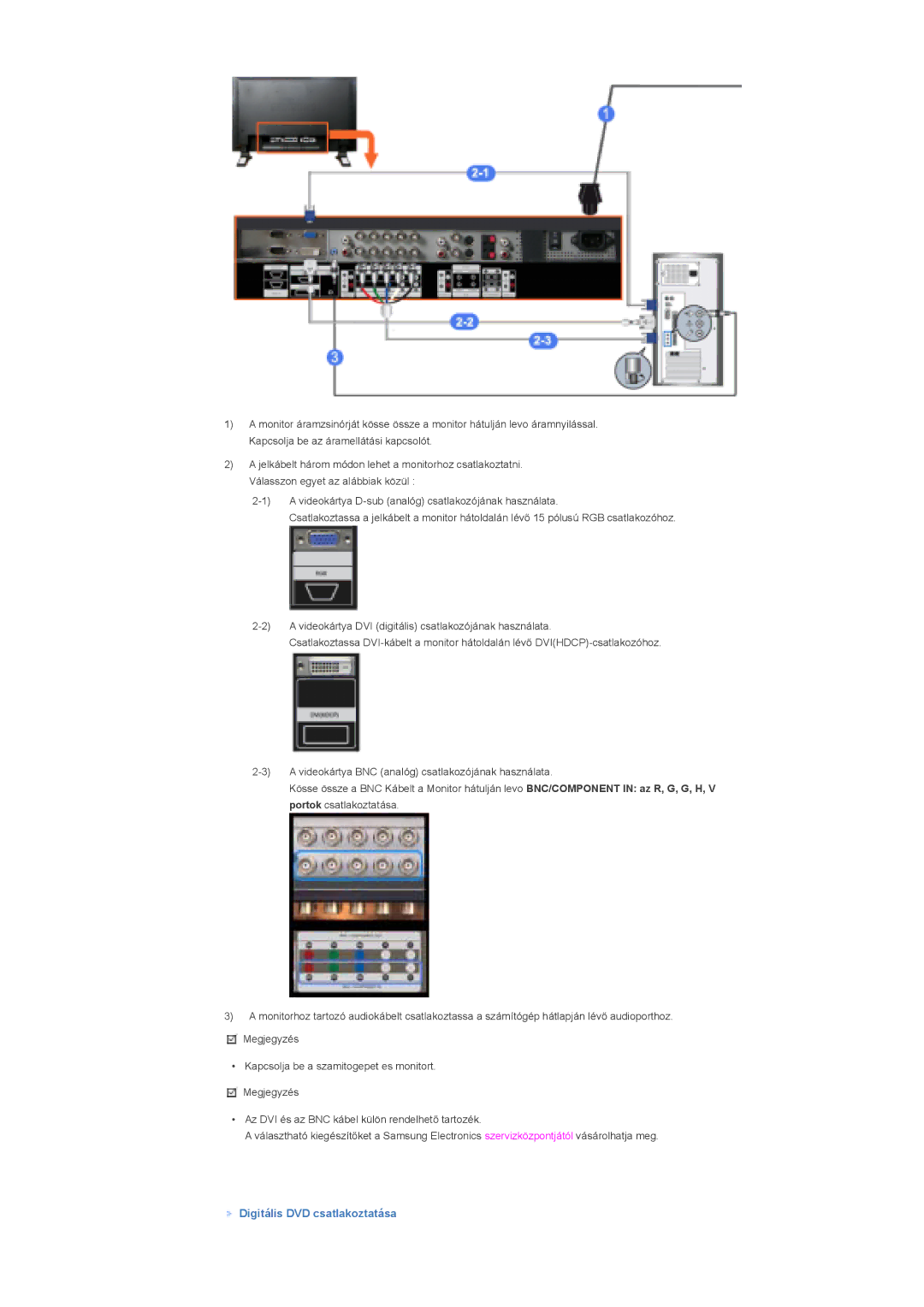 Samsung LS32BHRNS/EDC, LS32BHLNS/EDC, LS32BHYNS/EDC, LS32BHPNS/EDC manual Digitális DVD csatlakoztatása 