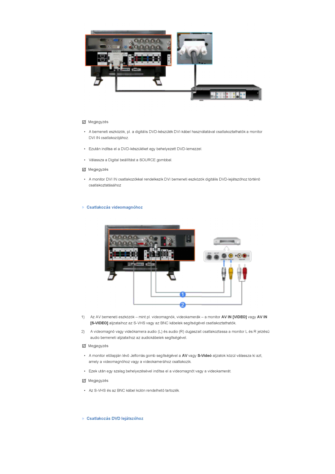 Samsung LS32BHLNS/EDC, LS32BHYNS/EDC, LS32BHPNS/EDC, LS32BHRNS/EDC Csatlakozás videomagnóhoz, Csatlakozás DVD lejátszóhoz 