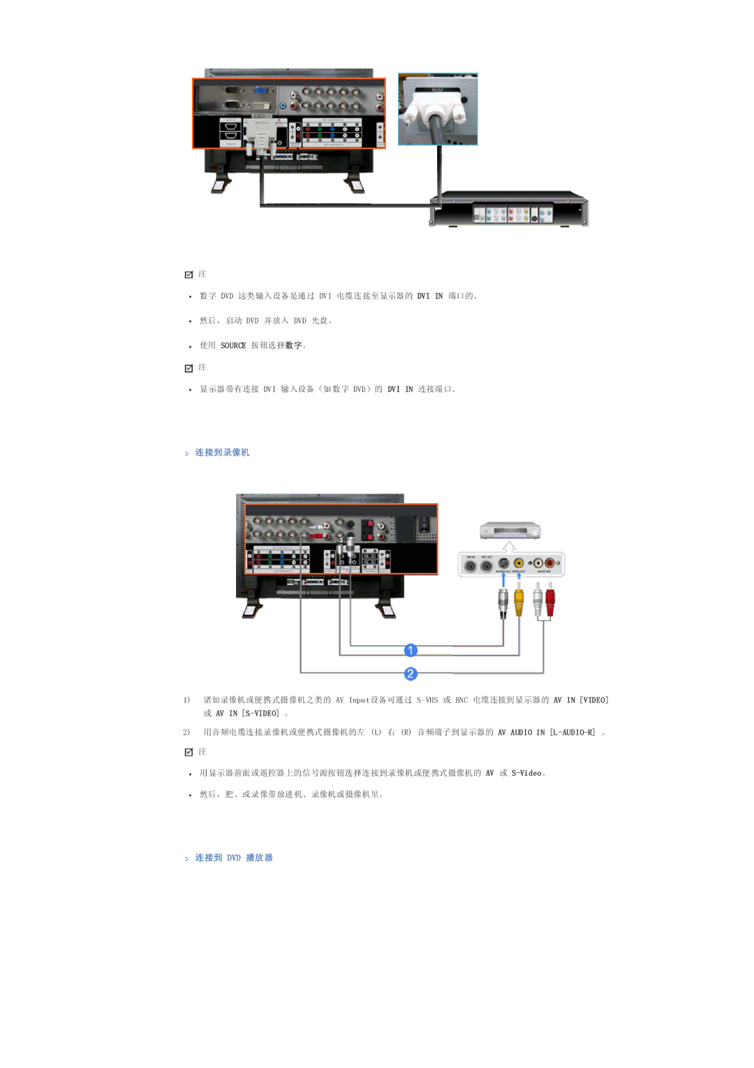 Samsung LS32BHLNS/EDC, LS32BHYNS/EDC, LS32BHPNS/EDC, LS32BHRNS/EDC manual 连接到录像机, 连接到 Dvd 播放器 