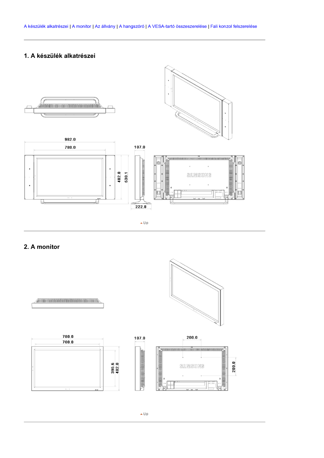 Samsung LS32BHRNS/EDC, LS32BHLNS/EDC, LS32BHYNS/EDC, LS32BHPNS/EDC manual Készülék alkatrészei Monitor 