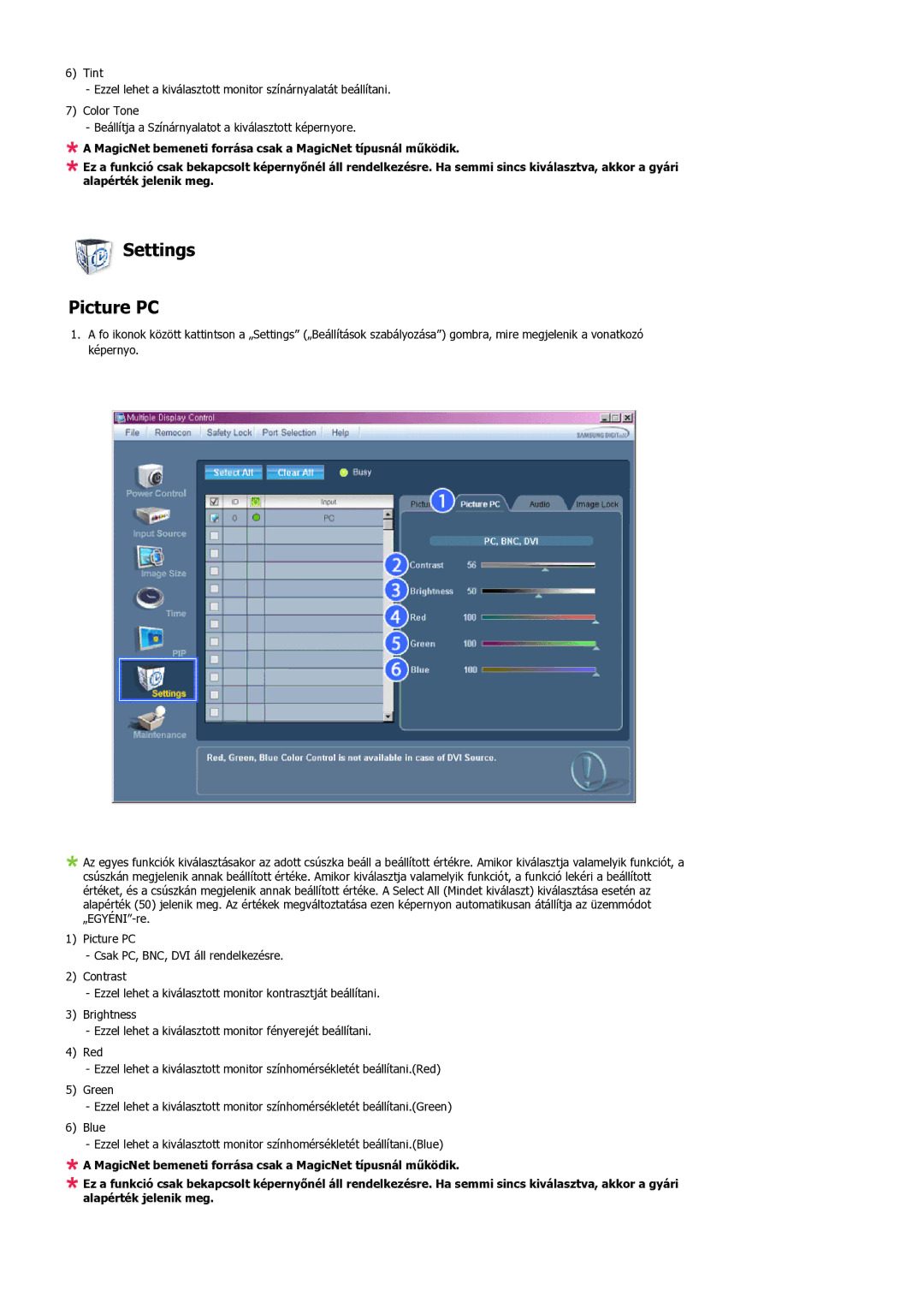 Samsung LS32BHPNS/EDC, LS32BHLNS/EDC, LS32BHYNS/EDC, LS32BHRNS/EDC manual Settings Picture PC 